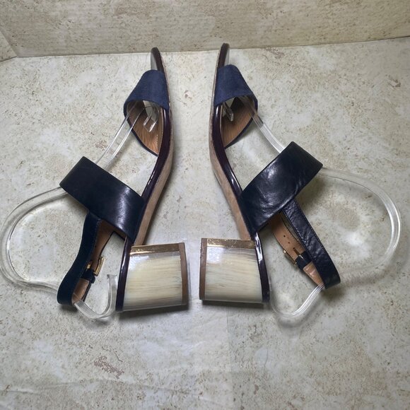 Tory Burch Black Leather Block Heel Sandals With Gold Accent - Picture 7 of 11